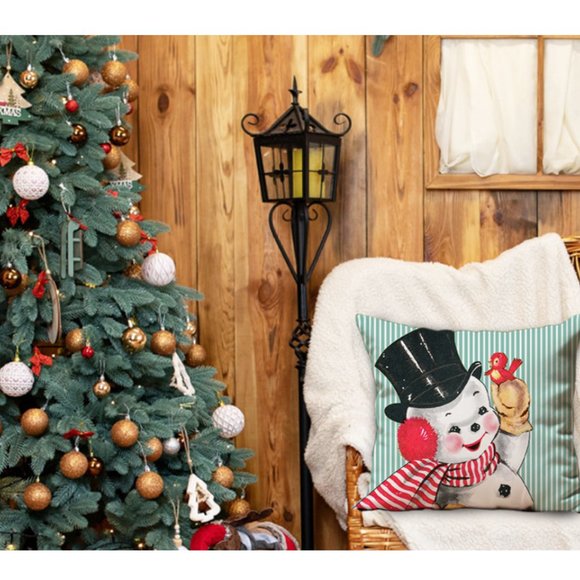 Christmas Pillow Cover Case Green Snowman Decoration Accent Holiday Xmas Decor - Picture 2 of 5